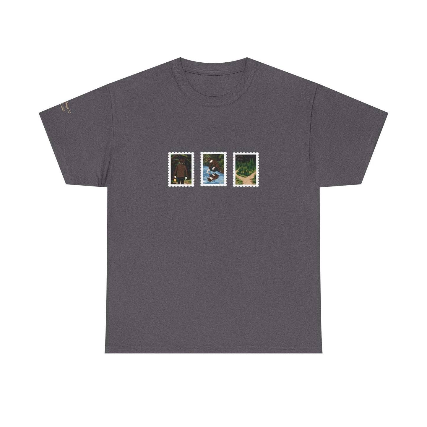 Meet Me In The Woods embroidered t shirt mockup in charcoal - Lord Huron inspired design