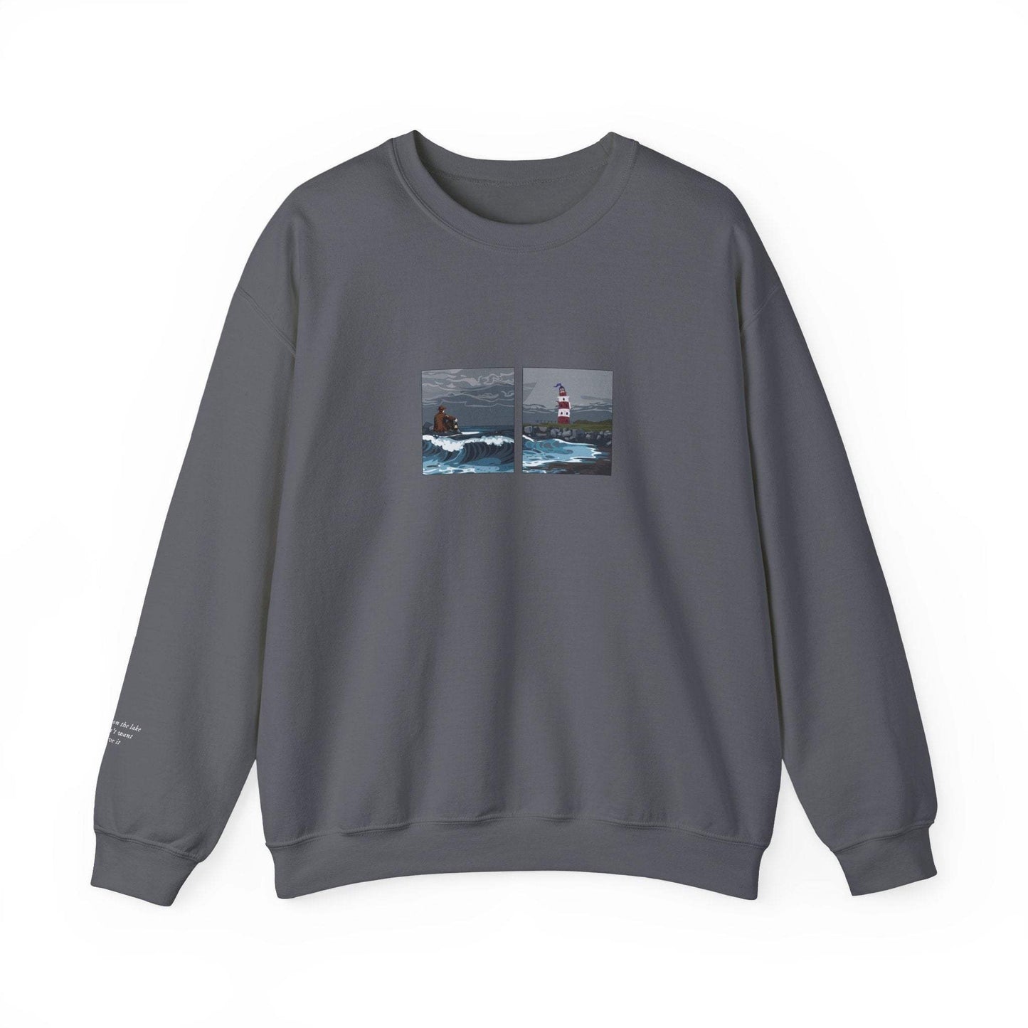 The Ghost on The Shore embroidered sweatshirt mockup in charcoal- Lord Huron inspired design