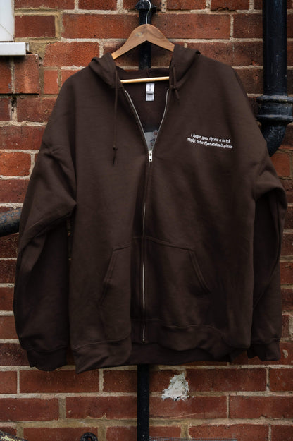 Full length view of The Great Divide brown zip up hoodie, a trending choice for what to wear to a Noah Kahan concert.