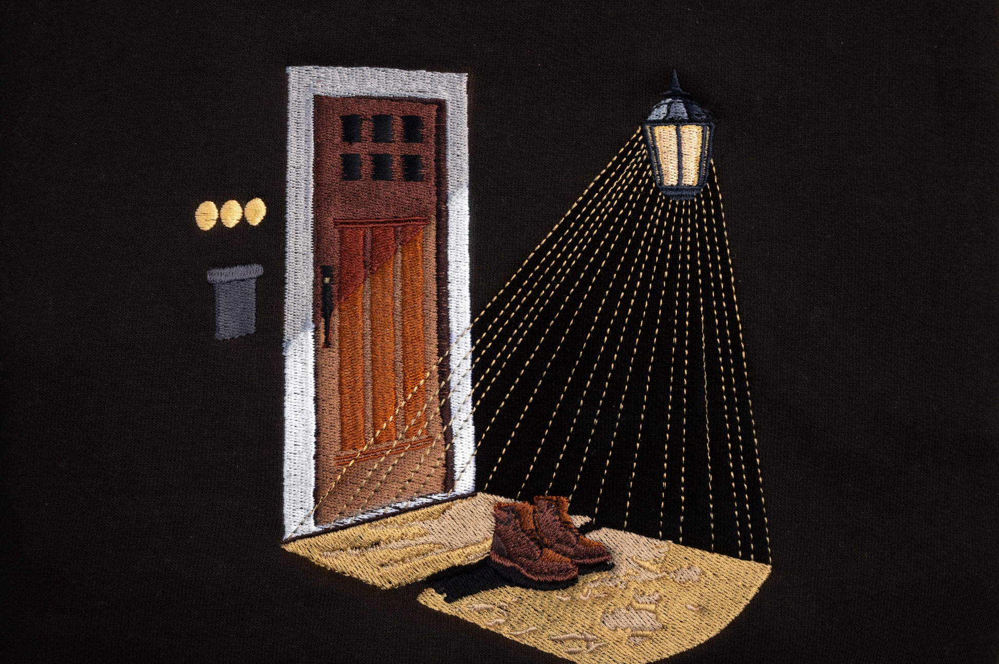 Porch Light embroidered hoodie inspired by Noah Kahan Porch Light - embroidery close up 