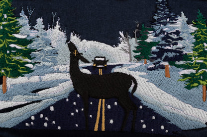 Close up embroidery detail abstract psychopomp design - deer and car - Hozier Unreal Unearth inspired