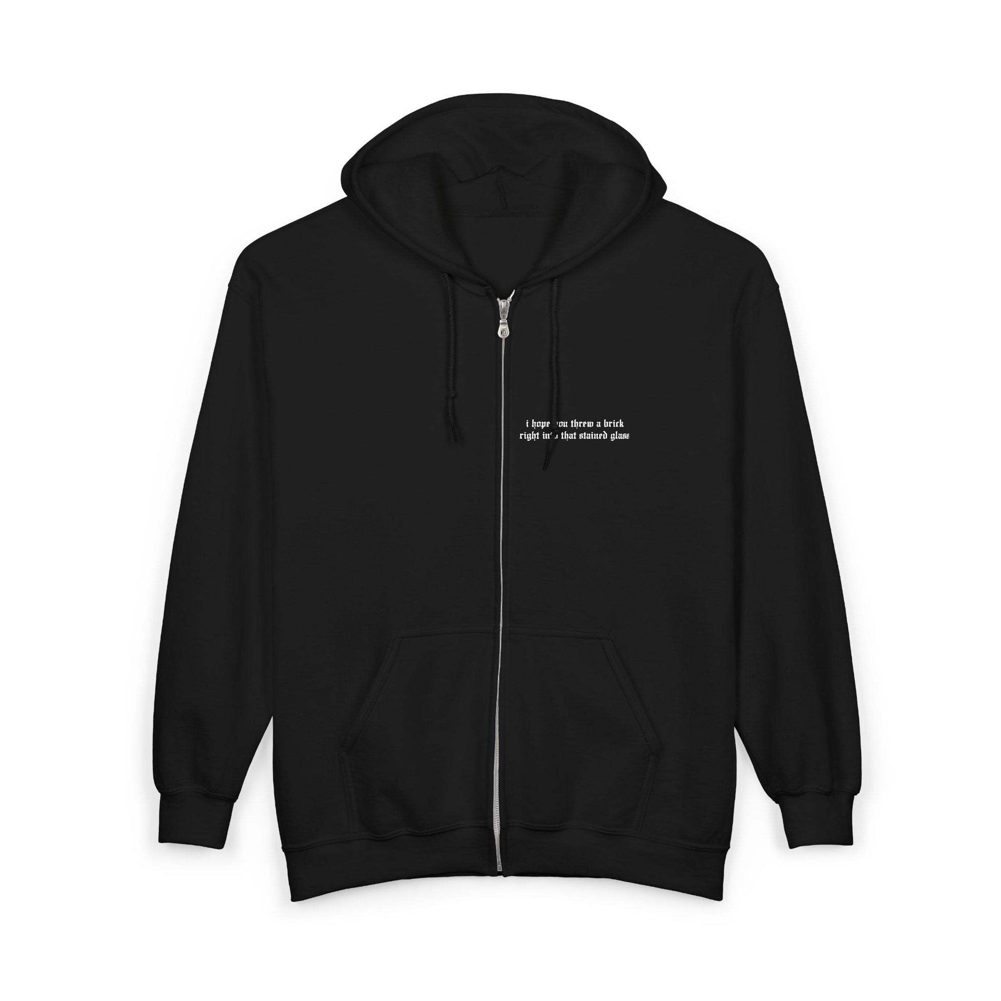 The Great Divide embroidered zip up hoodie mockup front view in black - Noah Kahan 2026 tour outfit 