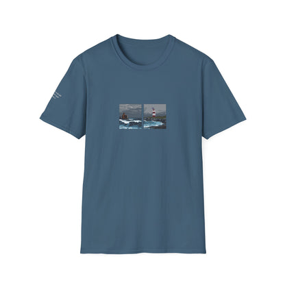 The Ghost on The Shore embroidered t shirt mockup in airforce blue - Lord Huron inspired design
