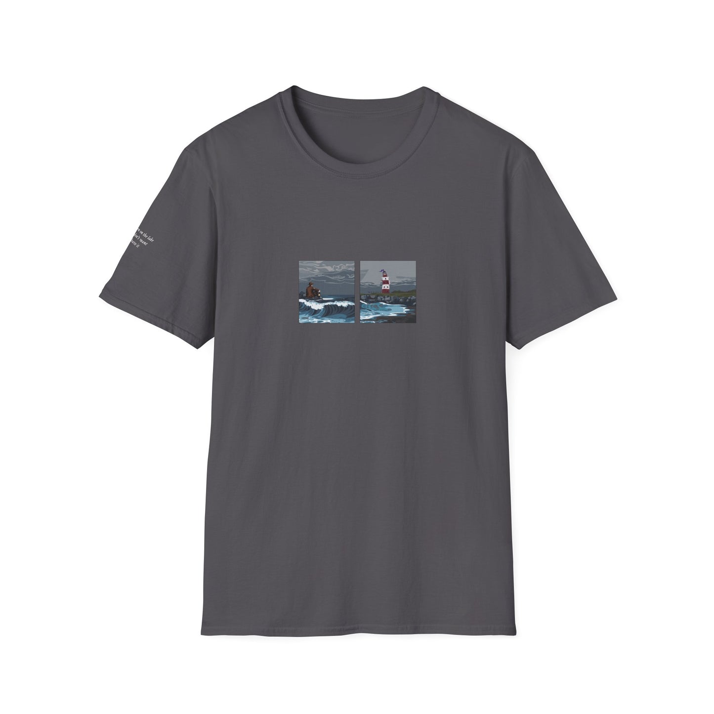 The Ghost on The Shore embroidered t shirt mockup in charcoal - Lord Huron inspired design