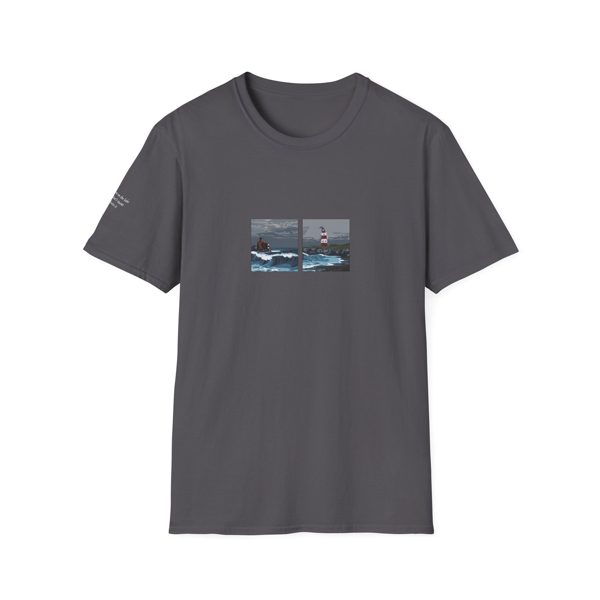 The Ghost on The Shore embroidered t shirt mockup in charcoal - Lord Huron inspired design