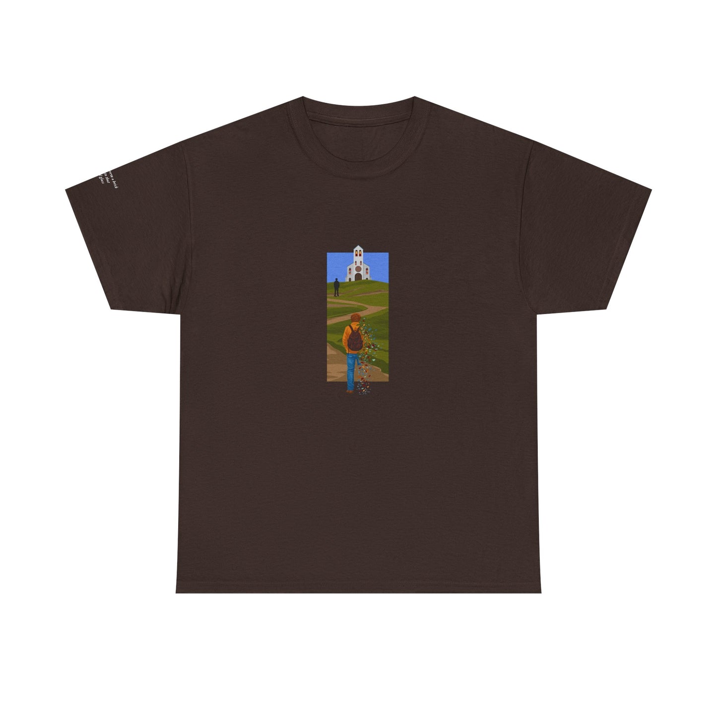 Mockup of The Great Divide stained glass design t-shirt in brown - noah kahan concert outfit 