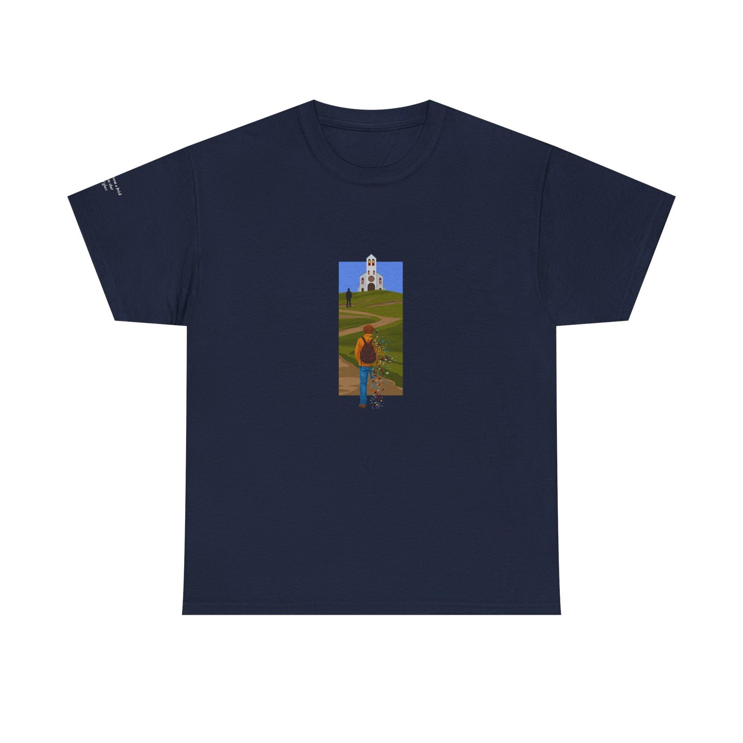 Mockup of The Great Divide stained glass design t-shirt in navy - noah kahan concert outfit 
