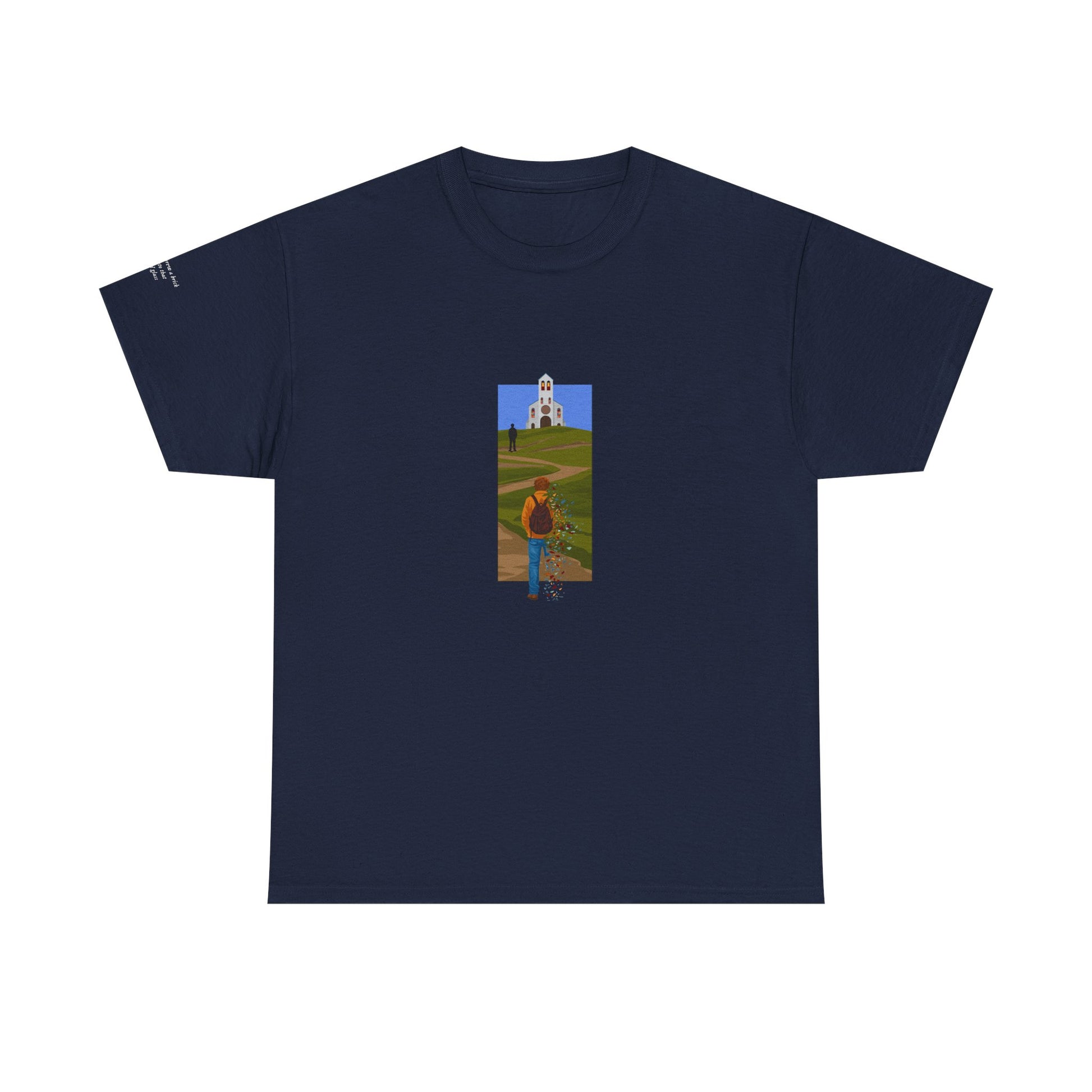 Mockup of The Great Divide stained glass design t-shirt in navy - noah kahan concert outfit 