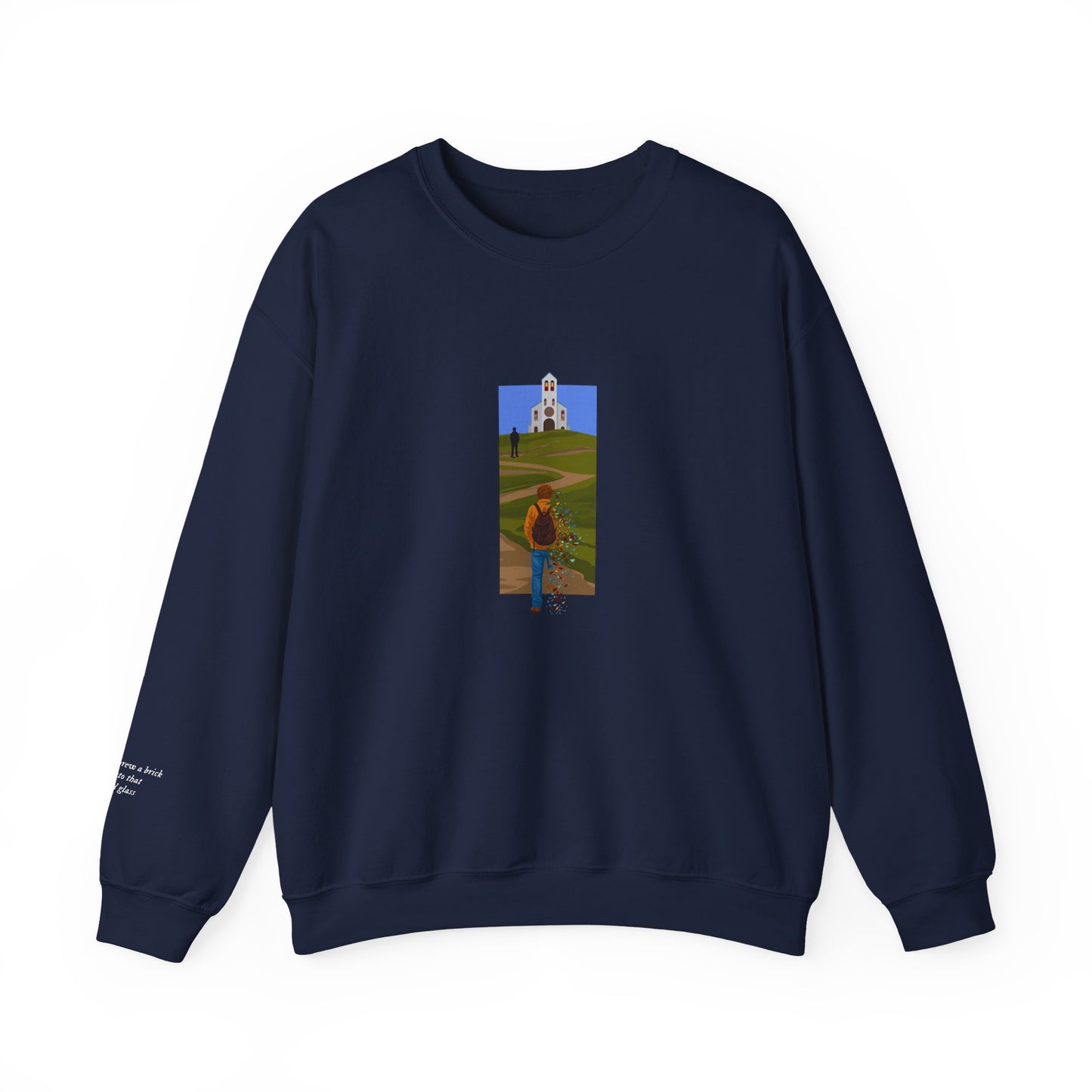 Mockup of The Great Divide stained glass design sweatshirt in navy - noah kahan concert outfit 