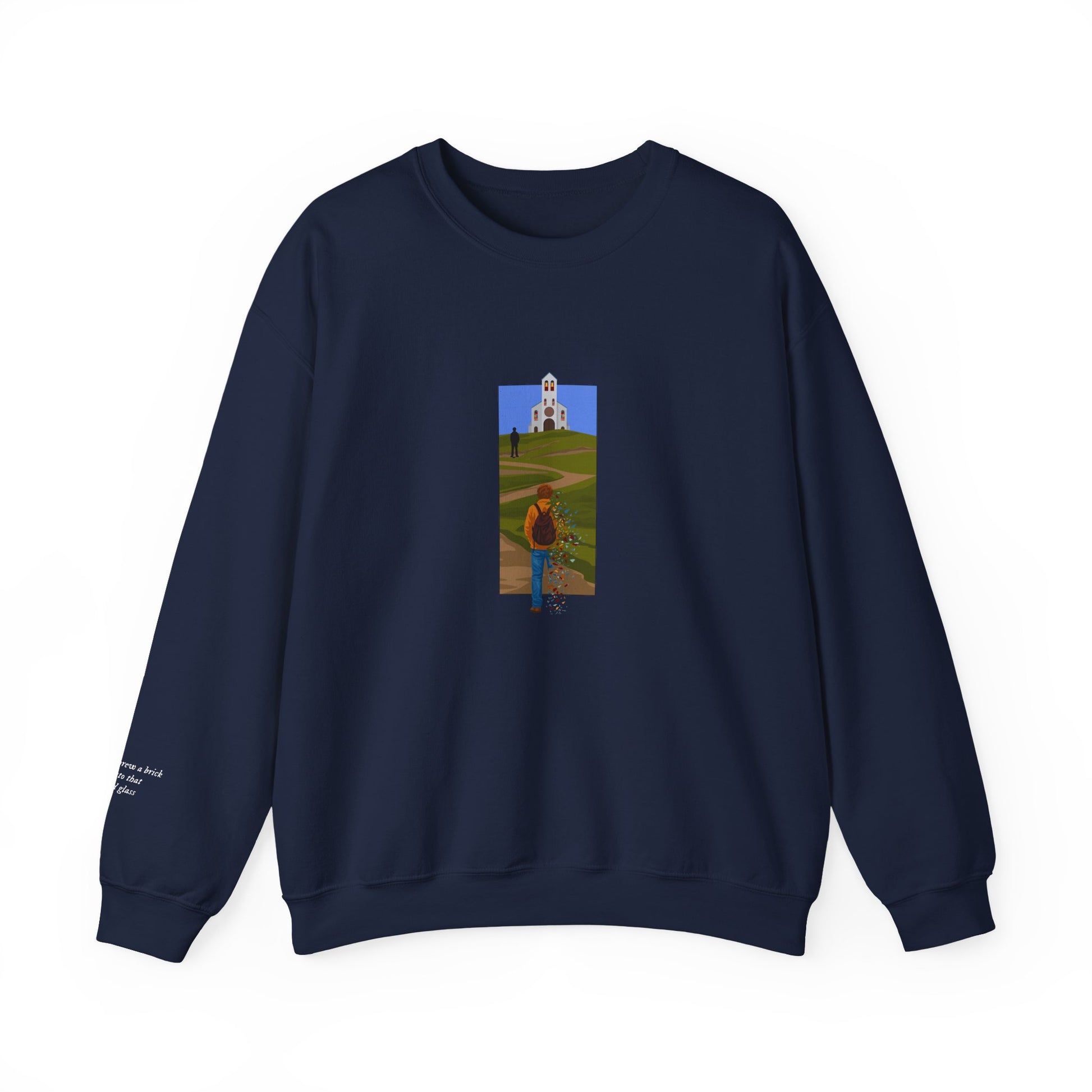 Mockup of The Great Divide stained glass design sweatshirt in navy - noah kahan concert outfit 