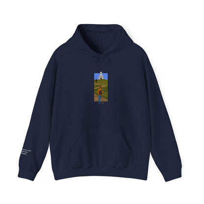 Mockup of The Great Divide stained glass design hoodie in navy - noah kahan concert outfit 