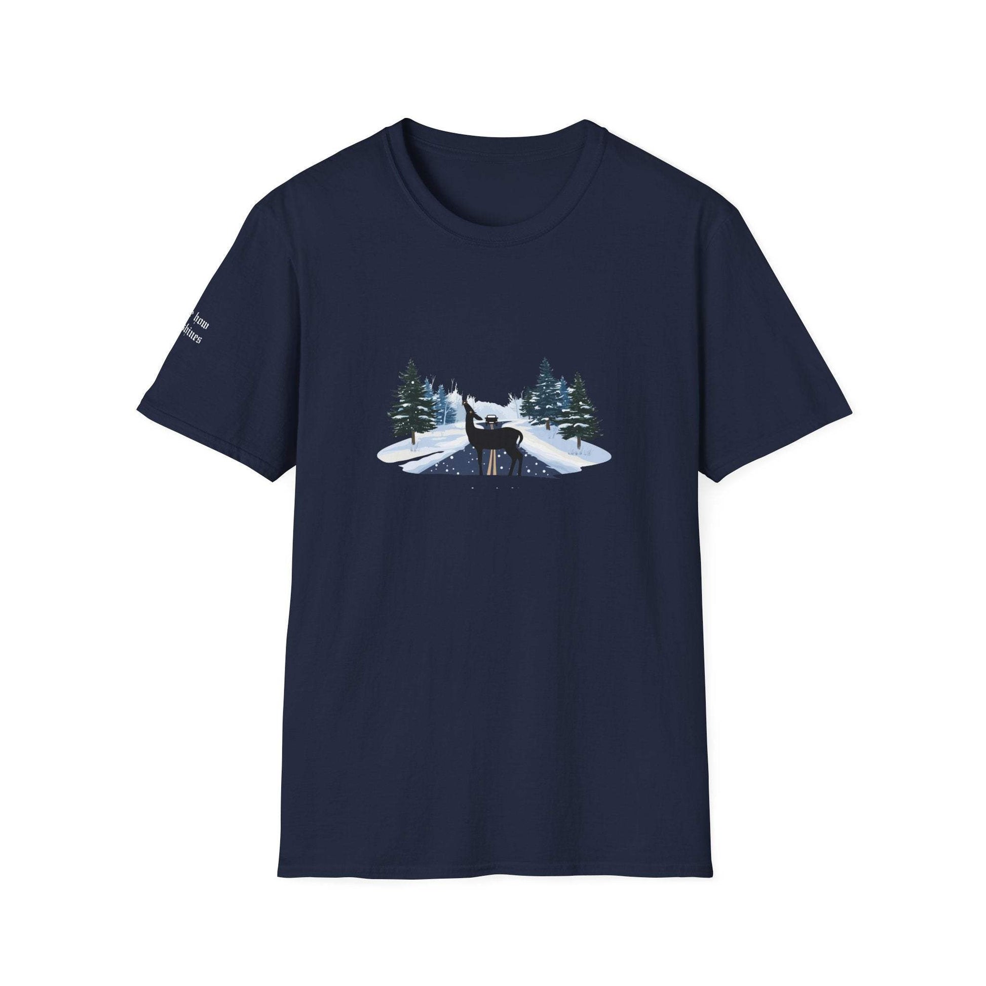 Abstract (Psychopomp) embroidered t shirt mockup in navy - Hozier Unreal Unearth inspired - see how it shines 