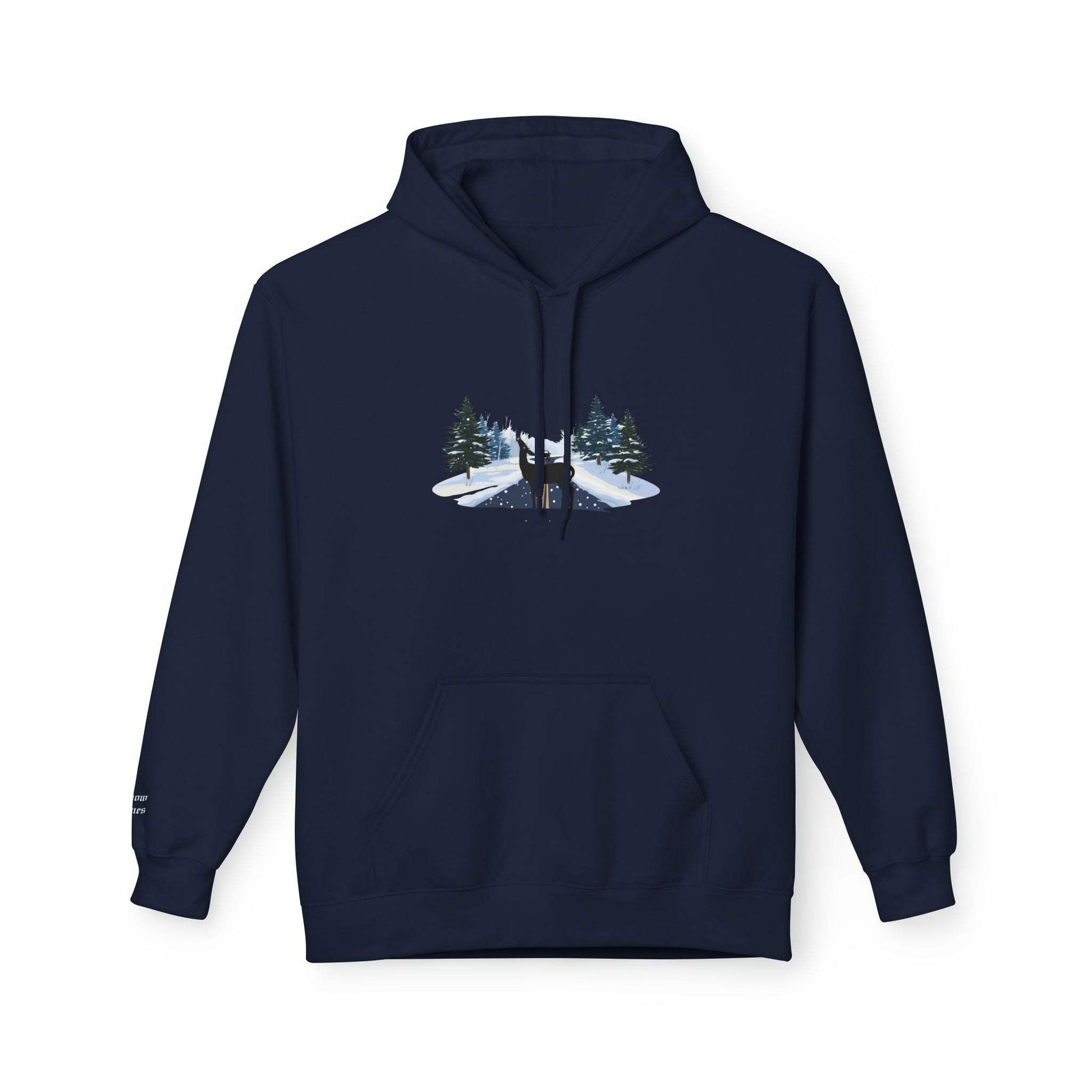 Abstract (Psychopomp) embroidered hoodie mockup in navy - Hozier Unreal Unearth inspired - see how it shines 