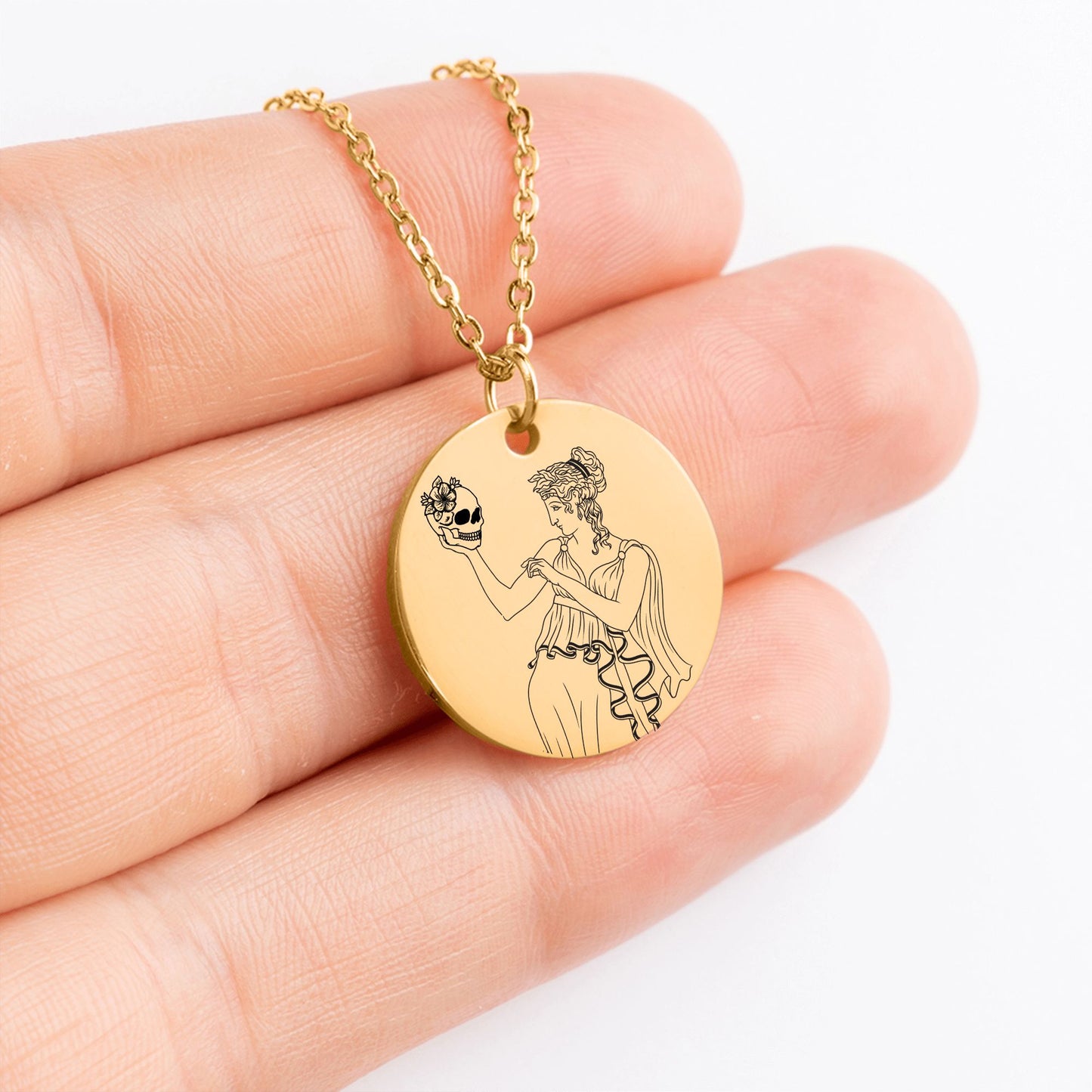 The Persephone Double Sided Engraved Coin Necklace