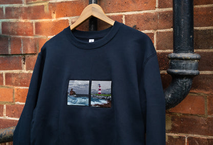 the ghost on the shore lord huron embroidered navy sweatshirt - hanger view 