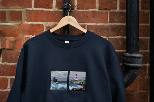 the ghost on the shore lord huron embroidered navy sweatshirt - hanger view 