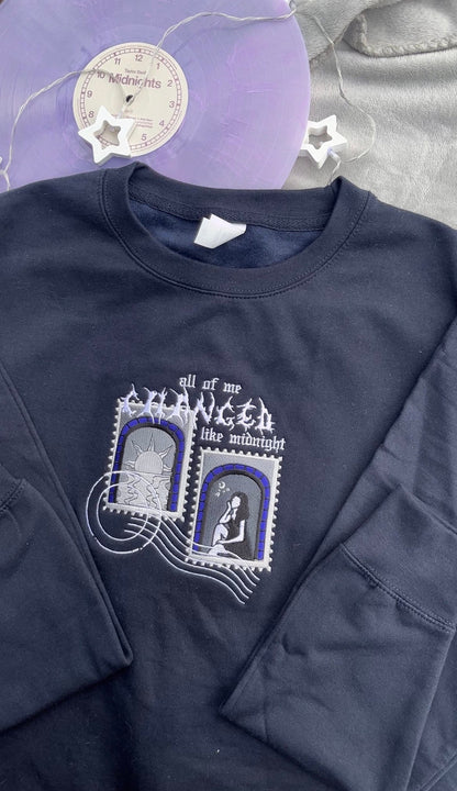 The Midnight Rain Postcard Embroidered Sweatshirt / T Shirt / Hoodie